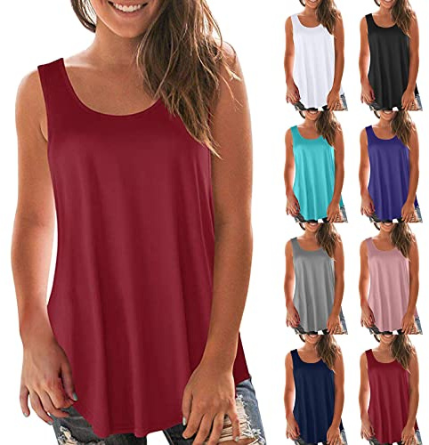 Damen-Tanktop, Baumwolle, dünne Träger – Bluse für Damen, Sommer, ärmellos, T-Shirt, große Größe, fließend, Strandhemd, locker, Sommer, Top, Rundhalsausschnitt, lässig, T-Shirt, leicht, einfarbig