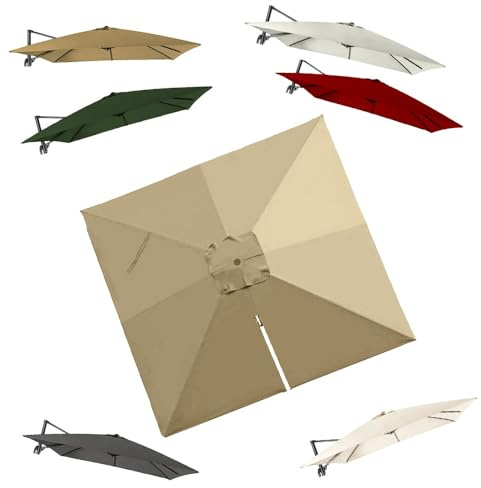 IMUNKT 3x3M Auvent De Remplacement Pour Parasol Déporté Carré Toile De Rechange Pour Parasol De Jardin Extérieur UPF 50+ Housse De Rechange 8 Baleines(Khaki)