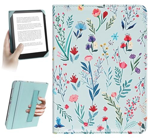 HoYiXi Universal Case for 6.8 Inch 7 Inch Kindle eReaders Compatible with Paperwhite/Kobo/BOOX T68/iReader Ocean,6.8-7 eReaders Protective Case Cover Elastic rope,Blue flowers