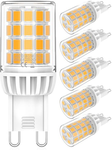 AGOTD G9 LED Leuchtmittel Warmweiß 2700K, 3.5W, 650LM, 6er Pack | Energieeffizienz der Klasse B, Ersatz für 30W 50W Halogenlampe, Nicht dimmbar, Kein Flimmern, AC 220-240V