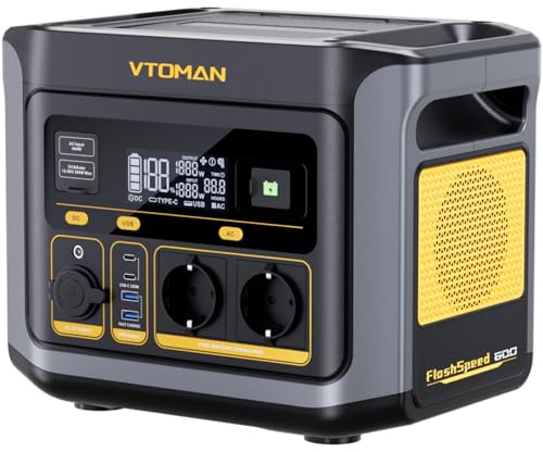 VTOMAN FlashSpeed 600 499Wh Générateur Électrique Portable, Charge Rapide | 600W(Crête 1200W), Batterie LiFePO4, USB Ports, Pour Capacité évolutive Pour Camping, Camping-cars,Pêche