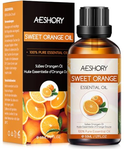 AESHORY Söt Apelsin Eterisk Olja 50ML, Naturliga Söt Apelsinolja Aromaterapioljor, Premium Aroma Diffusorolja Aromaterapi Doftolja för Diffusor, Hudvård, Hårvård, Avslappning, Massage, Bad