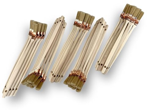 Lot de 50 pinceaux radiateur Plats à tête coudée | Largeur 20 mm | Soie Blanche | Virole cuivrée | Manche en Bois | Idéal pour Angles, Volets, Coins, tuyaux et Bords | Kibros 340P_20x50