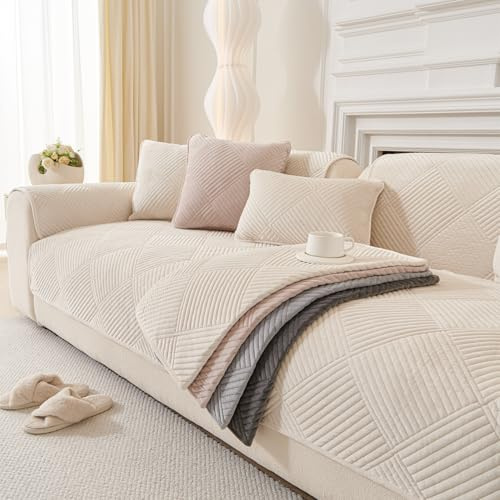Furnestorica Sofabezug, Weiß, 90 * 160cm | Vollschutz, Rutschfest & Waschbar, 1/2/3/4 Sitze, Universal Non-Slip, L-Förmige U-Ecke