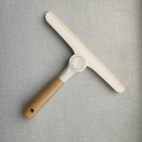 FooYee Silicone Shower Squeegee, Rotating Blade Shower Screen Wiper, 11 Inch All Purpose Window Squeegee, Heavy Duty Window Scrubber for Garage, Tile, Deck, Bathroom,Outdoor,Window, Glass(Beige)