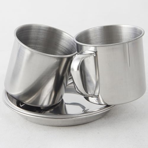 Zilimontt Set da 8 pezzi in acciaio inox per campeggio ed escursionismo, include pentola piccola (845 ml), pentola grande (675 ml), padella, 2 tazze (265 ml), piatto (165 ml) e 2 piatti arrotolabili