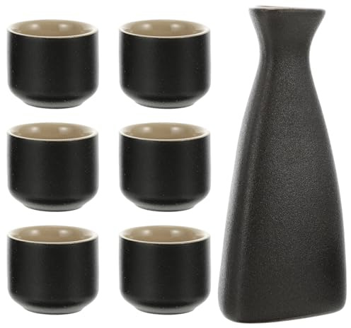 Beavorty Set da 7 Pezzi Bicchieri in Ceramica per Servire Sakè Bottiglia Triangolare Opaca Nera, Tazze da Tè Multifunzionali per Ristoranti, Bar e Uso Domestico