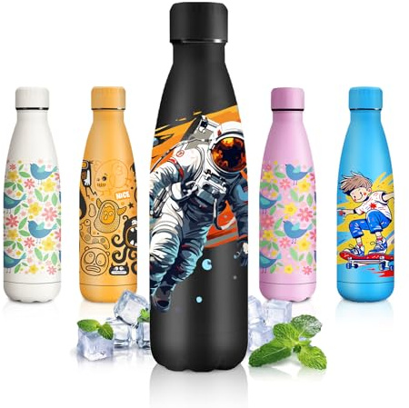 JAPORIA Borraccia Termica 500ml, Stampa 3D, Borracce Termiche, Bottiglia Acqua Senza BPA, Borraccia per Scuola, Sport, Yoga, Campeggio, Ciclismo
