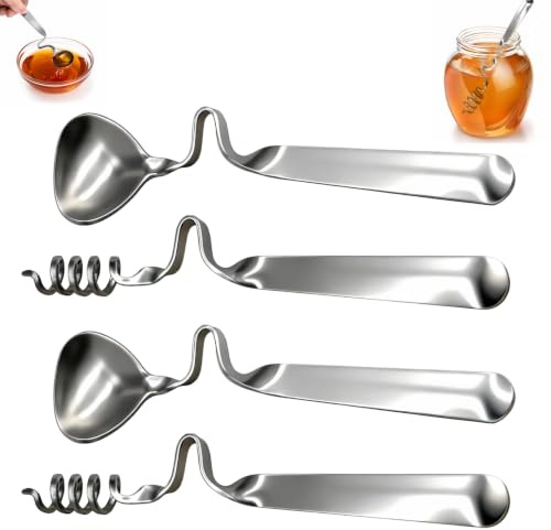 Set de 4 Cucharas de Miel y Mermelada en Acero Inoxidable 304, cuchara miel mermelada, Resistentes y Ecológicas, Diseño Antigoteo, para Yogur, Jarabes, Postres y Cocina, para Tarros
