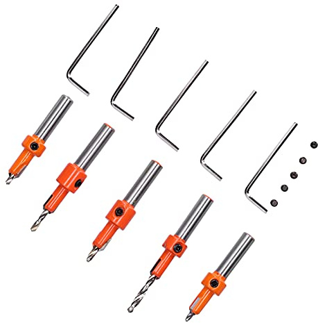 Spacnana Set di Punte per Trapano Svasatore 45 Svasatore per Trapano in Acciaio Al Carbonio 5 Dimensioni con Smussi Laterali per un Centraggio Accurato Rimozione Rapida dei Trucioli per Carpenteria