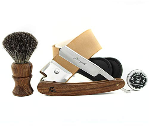 JAG SHAVING GERMANY Rasiermesser Set 4-Teilig mit Leder Streichriemen und Schleifpaste