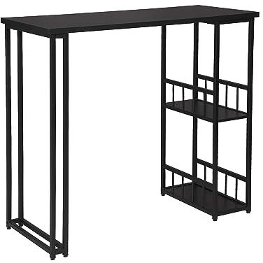 WOLTU Tavolo da Bar Alto con Mensole Bancone da Casa in Metallo e Legno Nero 120x50x105 cm
