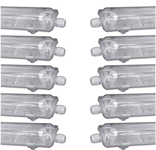pureled SET 10x LED Feuchtraumleuchte Wannenleuchte Keller Werkstatt IP65 10x T8 LED 120cm 18W 3000K G13 Bürolampe (10x warmweiß)