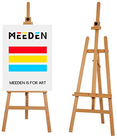 MEEDEN Basic Staffelei aus Holz: Staffelei für Bodenmalerei, Einstellbare Höhe von 145 bis 193 cm (57-76 Zoll) Arbeitswinkel 0-45°, Hält Leinwand bis 110 cm (43 Zoll)