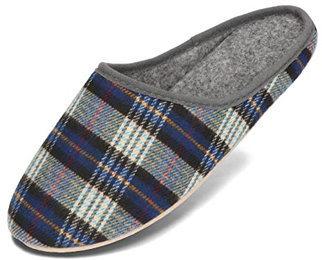 BeComfy Zapatillas de Fieltro Unisex con Suela de Goma Mujer Hombre 36-46 EU (Azul a cuadros, 38)