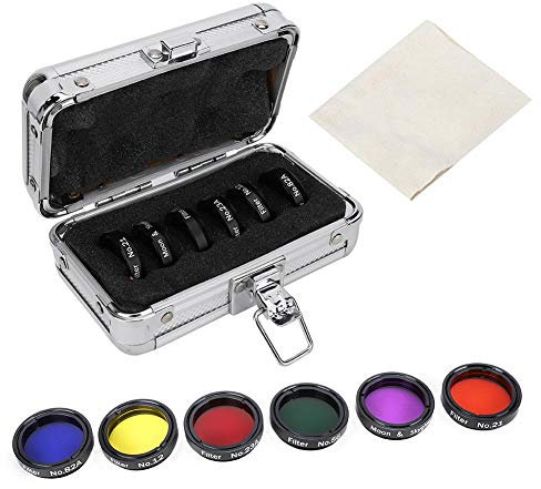 6pcs Teleskop Okular Filter Set, 1,25 Zoll Bunte Astronomie Teleskop Gelb/Orange/Rot/Hellgrün/Blau/Hellpurpur Filter Objektiv Fotografie Zubehör-Kit mit Aufbewahrungsbox