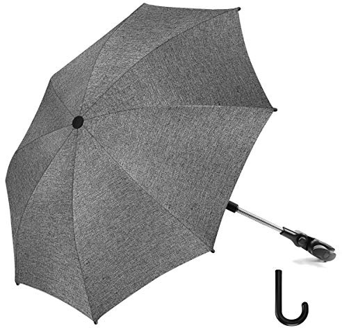 RIOGOO Sombrilla Universal para Cochecito 50+ UV Protección Solar para Bebés con Manija de Paraguas para Silla de Paseo y Buggy - Gris
