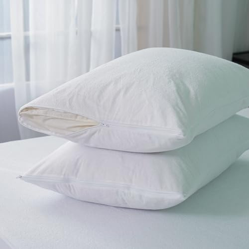 IMFAA Juego de 2 protectores de almohada impermeables de rizo con cremallera, suaves y cómodos, fundas de almohada transpirables y antialérgicas a las hormigas (2 toallas de rizo con cremallera)