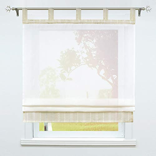 SCHOAL Raffrollo mit Schlaufen Transparente Raffgardinen Modern Schlaufenrollo Gardinen Leinen 1 Stück BxH 100x140cm Beige #2