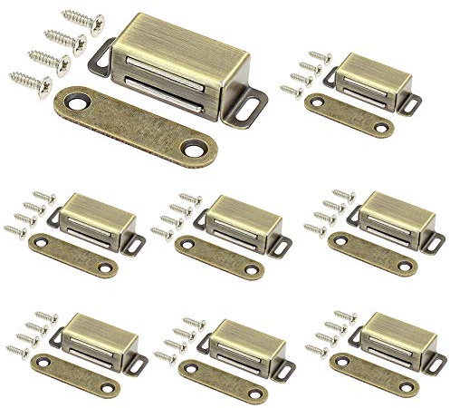 Jiozermi 8 Pack Magnetic Door Catch, Heavy Duty Magnetic Cabinet, Stainless Steel Magnet Latch for Cabinets Shutter, Closet & Furniture Door, Furniture Latch 10 lbs, Bronze