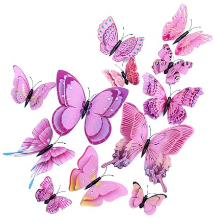 Somotersea 24pc 3D Butterfly Wall Decor - Removable Butterfly Decals for Girls Room & Birthday Parties - Pink