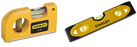 Stanley 0-43-511 Niveau Torpédo Magnétique 230 Mm - Semelle Aluminium - Rainure V & Niveau Magnétique de Poche - 042130