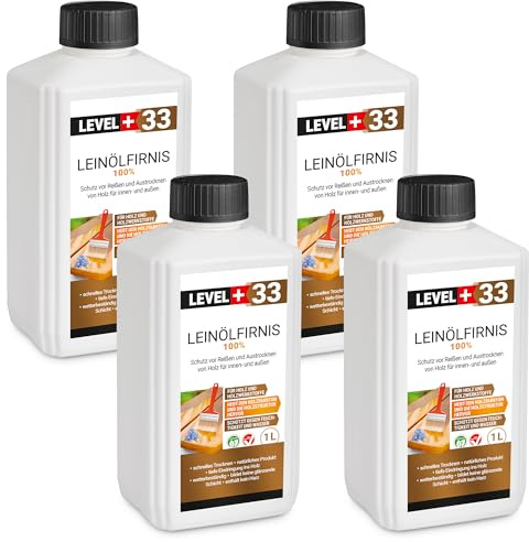 Leinöl Firnis 4x 1 Liter, Holzschutz, Doppelt Gekocht, Holzpflege, Holzöl, Schnelle Trocknung, Natürlicher Holzschutz, Harzfrei RM33