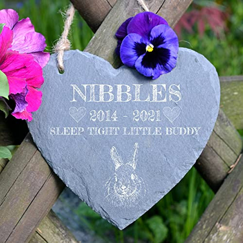 ukgiftstoreonline Personalised Rabbit Remembrance Memorial Slate Heart Stone Plaque