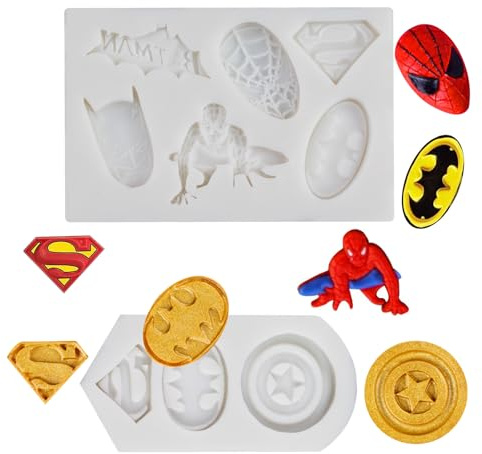 Yedadone 2 Stück Superhelden Silikon Fondantformen für Kuchen, Süßigkeiten & Schokolade, Grau, Mehrere Formen (Multiple Shapes)