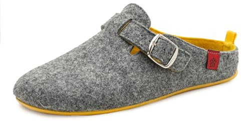 Andrés Machado - VAL – Zapatillas de estar por casa unisex - Lana y fieltro para invierno - Suela de goma antideslizante y hebilla ajustable – Color Gris y Amarillo, Talla mujer EU 37