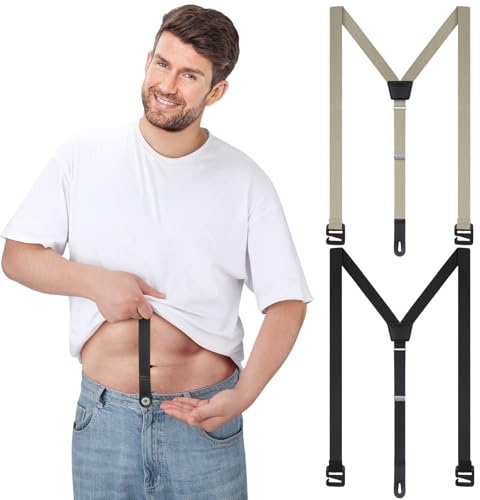 Eurzom 2 Pcs Hidden Suspenders for Men Under the Shirt Suspenders Invisible Suspender for Untucked Men Black and Beige, Black, Beige, X-Large