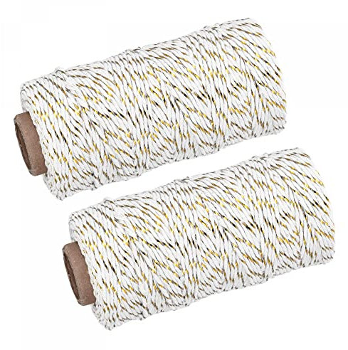sourcing map Ficelle Emballage Corde Emballage Coton Ficelle 100M/109 Or Ton et Blanc Corde pour Emballage Cadeau, Noël Ficelle, Paquet de 2
