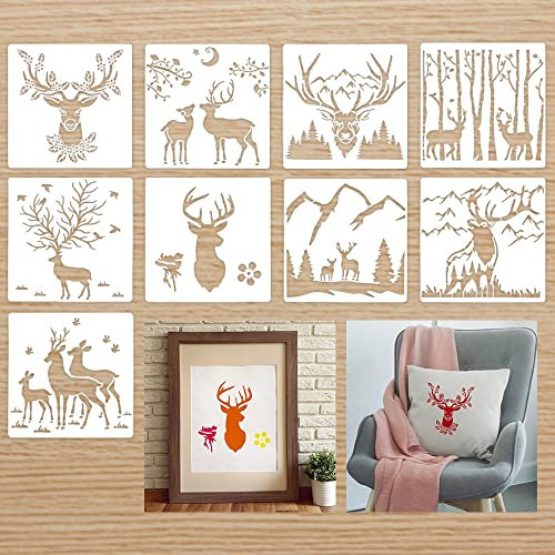 LYTIVAGEN 9 Stück Hirsch- und Bergmalerie, Wald- und Tier-Vorlagen für Scrapbooking, DIY und Weihnachtskarten, 28x28cm