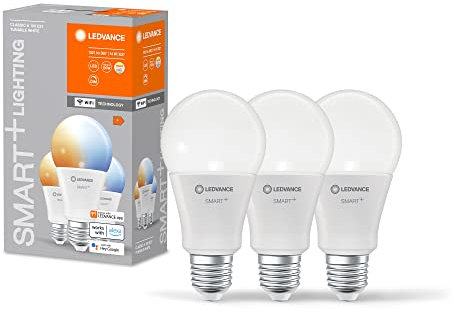 LEDVANCE Lampada LED intelligente con tecnologia WiFi, E27-base ottica opaca ,Colore della luce modificabile (2700K-6500K), 1521 Lumen, sostituzione delle lampade 100W, , 3-Confezione