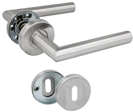 Amig - Ensemble de Poignées avec Rosace pour Portes | 136 x Ø19 mm | Design Élégant et Simple | Idéal pour votre maison ou bureau | Acier inoxydable | Argent Mat | Inclut une Clé à Gorge