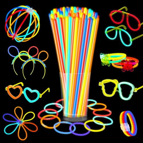 VEYLIN Leuchtstäbe, 220 Stück Leuchtstäbe, Party-Packs, leuchtet im Dunkeln, Gläser und Anschlüsse für Armbänder, Ringe, Stirnbänder, Leuchtstäbe, Kinder, Erwachsene, Party, Festival,
