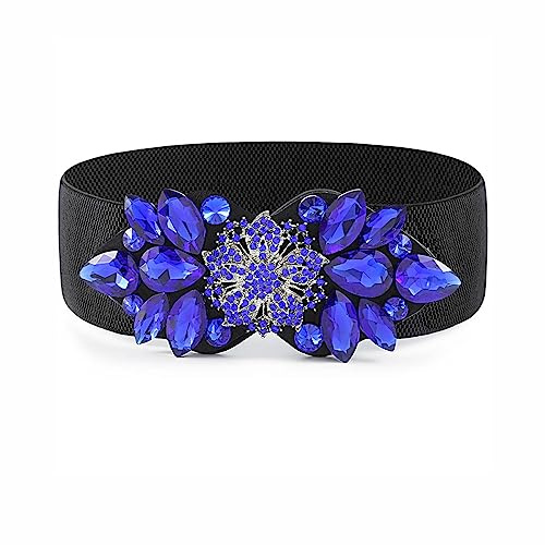 Bohend Strass Fleur Ceinture élastique Large Cristal Ceinture extensible Ceintures de serrage pour Robe Ancien Ceinture pour les femmes et les dames (C, XL)