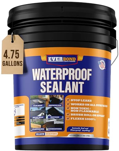 Liquid Rubber Waterproof Sealant - Rubber Paint - All Surface Leak Repair Indoor and Outdoor Flexible Roof Sealant, Water-Based, Easy to Apply, Original Black, 4.75 Gallon