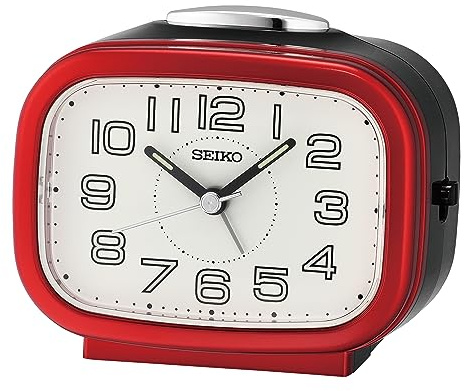 Seiko Wecker mit Klingel-Alarm Schlummerfunktion, Farbe: Rot, Quarzwerk, Maße: 6,1 x 8,4 x 9,9 cm, QHK060R
