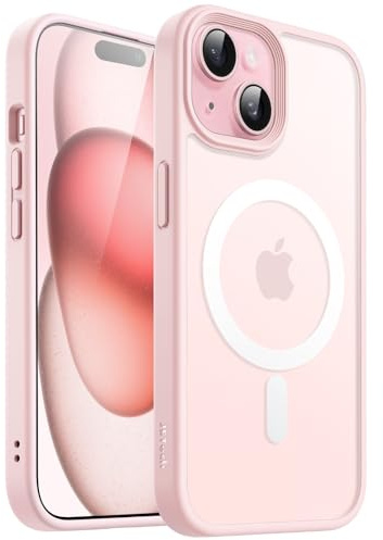 JETech Matte Magnetische Hülle für iPhone 15, Rosa | Kompatibel mit MagSafe, Matte Transluzent Rückseite, Dünn Stoßschutz
