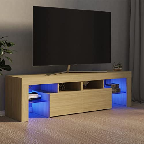 Annlera Meuble TV avec Lumières LED Colorées Chêne Sonoma 140x36,5x40 cm Bois d'ingénierie Moderne Banc TV Maison Salon Grand Espace de Rangement Armoire Multimédia Meubles de Chambre à Coucher