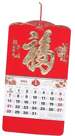 EXCEART Hängekalender 2024 Für Das Chinesische Neujahr Glückssymbol Monatlich Großer Wandkalender Tradition Info Papiermaterial Büro Haushalt