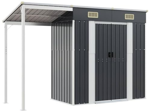 vidaXL Abri de Jardin avec Toit Prolongé, Cabane à Outils avec Poignées, Remise à Outils, Abri de Rangement Terrasse, Anthracite 277x107x181 cm Acier