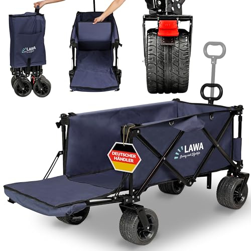 Faltbarer Bollerwagen mit Bremse 100kg ohne Dach Handwagen Faltwagen Gartenwagen Transportwagen faltbar klein Strandwagen Campingwagen klappbar breite Räder Leiterwagen (BLAU)