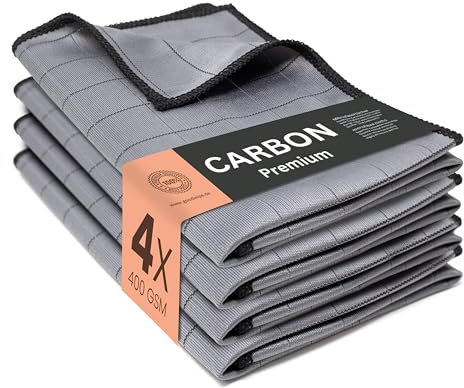 Goodwipe® Lot de 4 chiffons de nettoyage en carbone de qualité supérieure, 40 x 40 cm, pour nettoyer les vitres de voiture, absorbants, sans traces ni rayures, pour surfaces en verre et miroirs, 400