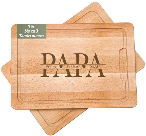 Geschenkfreude einzigartiges Schneidebrett mit Gravur, Papa Geschenk Vatertag - Holzbrett mit Saftrille - Geschenke zum Vatertag von Kind Brett für Papa - Buche