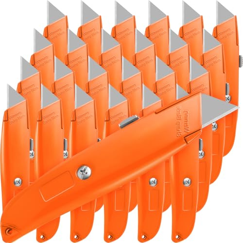 Reginary 20 Pcs Box Cutter Bulk Retractable Utility Knife Heavy Duty Aluminum Alloy Razor Knife for Cardboard Box Carton Opener for DIY, Factory, Home Office(Orange)