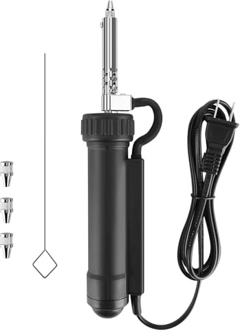 Electric Desoldering Pump, 110V 30W Automatic Solder Sucker with Anti-Splash Design & 3 Stainless Steel Tips, for PCB Through-Hole Components, Electronics Repair