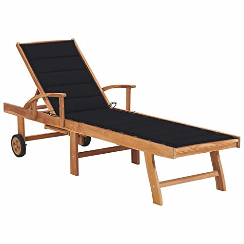 ARKEM Sonnenliege mit Auflage Schwarz Massivholz Teak Strandliege Klappbar Leicht