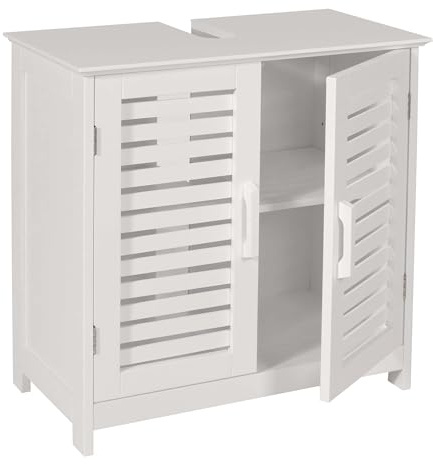 Mendler Waschbeckenunterschrank HWC-B41 Bambus MDF 60x60x30cm MVG - weiß | Badezimmer, Unterschrank, Badschrank, mit Staufach